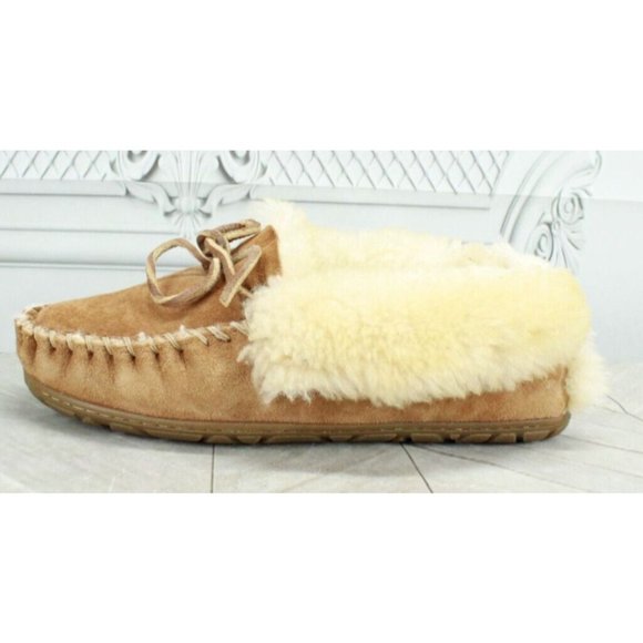 L.L. Bean Shoes - LL Bean Wicked Good Brown Suede Shearling Lined Moccasin Slippers 8 M